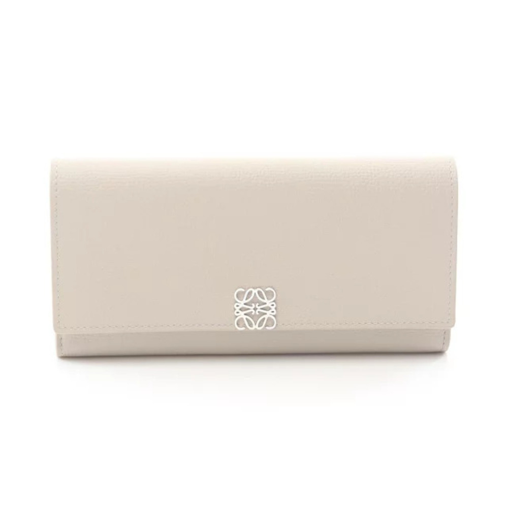 Loewe Anagram Continental Bi fold Long Wallet Leather Beige Cream